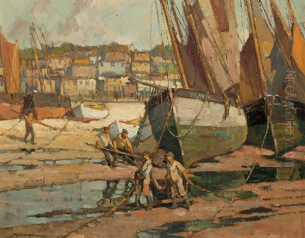 Low Tide St. Ives Harbor, Cornwall, England Oil Painting by Frederick J. Mulhaupt