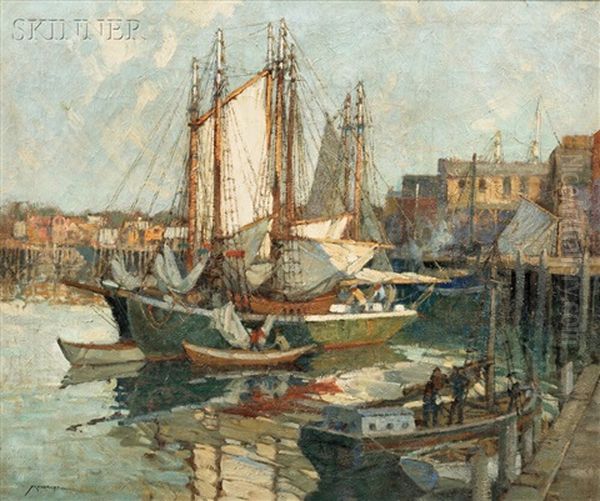 Evening Glow, Gloucester Harbor Oil Painting by Frederick J. Mulhaupt