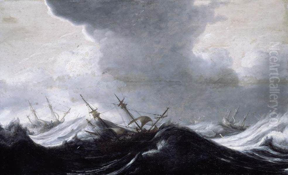 Dutch Shipping In Heavy Seas Oil Painting by Pieter Mulier the Elder