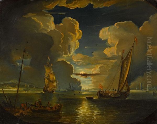 Le Depart Des Navires Au Clair De Lune Oil Painting by Pieter Mulier the Younger