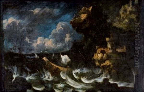 Caravelle Dans La Tourmente Oil Painting by Pieter Mulier the Younger