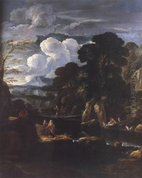 La Recontre Du Christ Et De Saint Jean-baptiste Sur Le Jourdain Oil Painting by Pieter Mulier the Younger