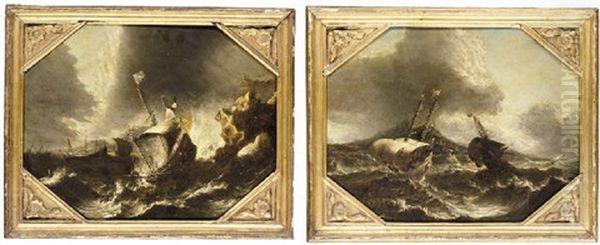 Coastal Landscape With Ships In A Storm Oil Painting by Pieter Mulier the Younger