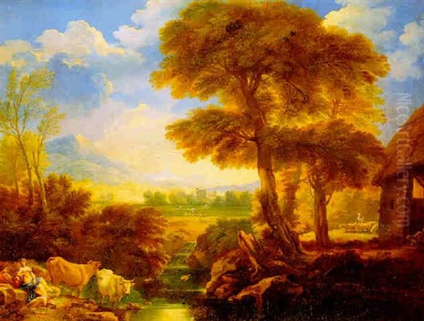 Landscape With Shepherds And Shepherdesses With Their Flocks Of Cattle And Sheep Oil Painting by Pieter Mulier the Younger