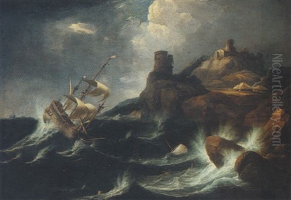 A Shipwreck Off A Rocky Coast Oil Painting by Pieter Mulier the Younger