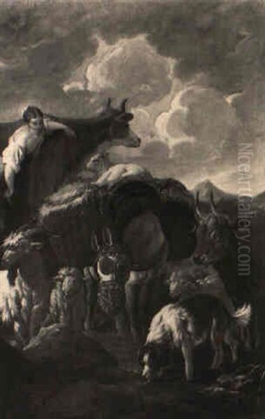 Animali E Pastorella Oil Painting by Pieter Mulier the Younger