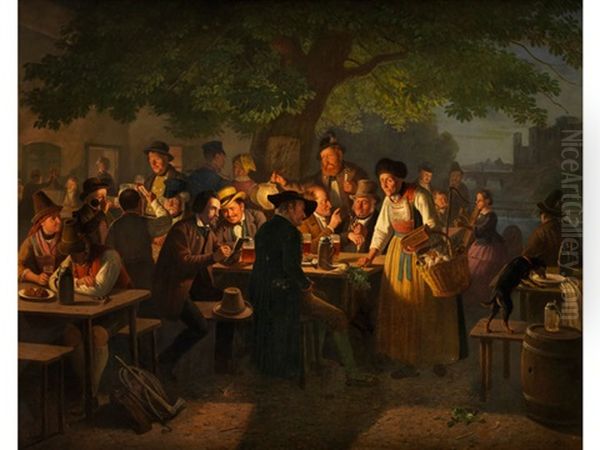Nachtliche Biergartenszene Mit Alter Rettichverkauferin Oil Painting by Moritz Mueller the Elder