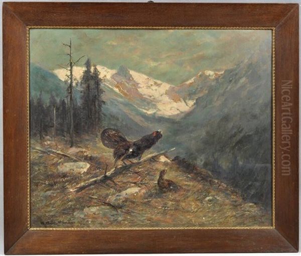 Birkhuhn Und Birkhahn Im Hochgebirge Oil Painting by Moritz Mueller the Younger