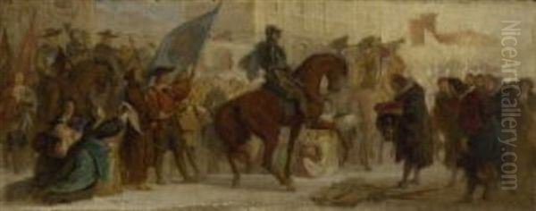 Der Einzug Des Herzogs Maximilian I. In Prag Nach Dem Sieg Auf Dem Weisen Berg 1620 (study For Fresco) Oil Painting by Andreas Mueller