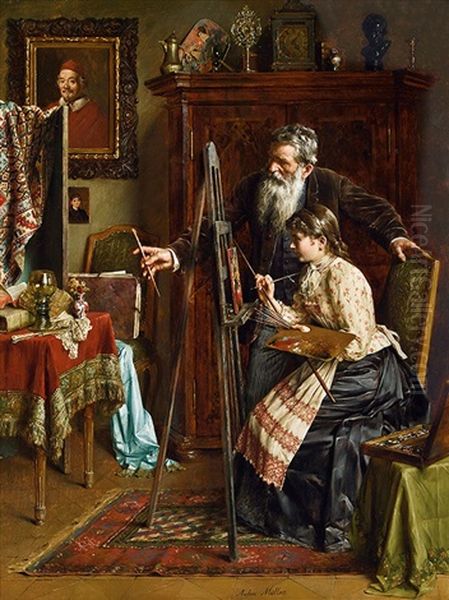 The Painting Lesson Oil Painting by Anton Mueller
