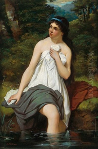 Badendes Madchen Oil Painting by Anton Mueller