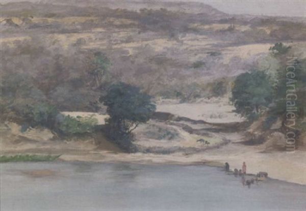 Riverscape Oil Painting by Archibald Herman Muller