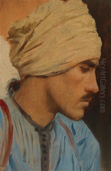 Study Of An Oriental Head Oil Painting by Carl Leopold Mueller