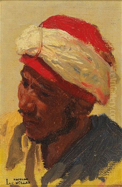 Portrait Of A Fellahin Oil Painting by Carl Leopold Mueller