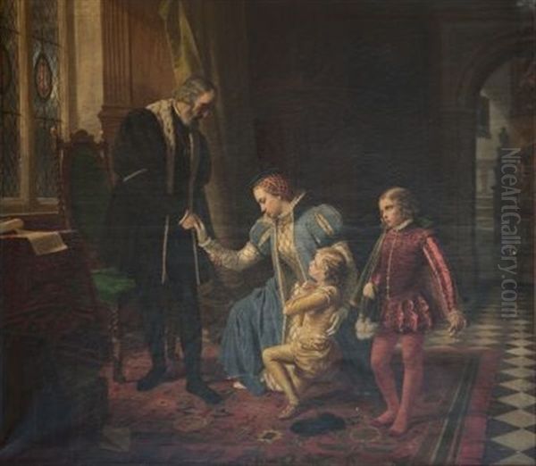 Philippine Welser Bittet Ferdinand I. Um Die Anerkennung Der Rechtsgultigkeit Ihrer Ehe Mit Ferdinand Von Tirol Oil Painting by Carl Leopold Mueller