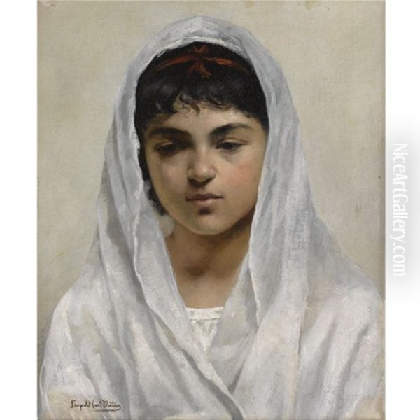 Girl In White Oil Painting by Carl Leopold Mueller