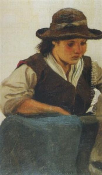 Arbeitermadchen Mit Hut Oil Painting by Carl Leopold Mueller