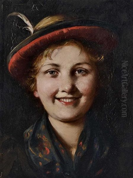 Dirndlportrait Oil Painting by Emma (Edle von Seehof) Mueller