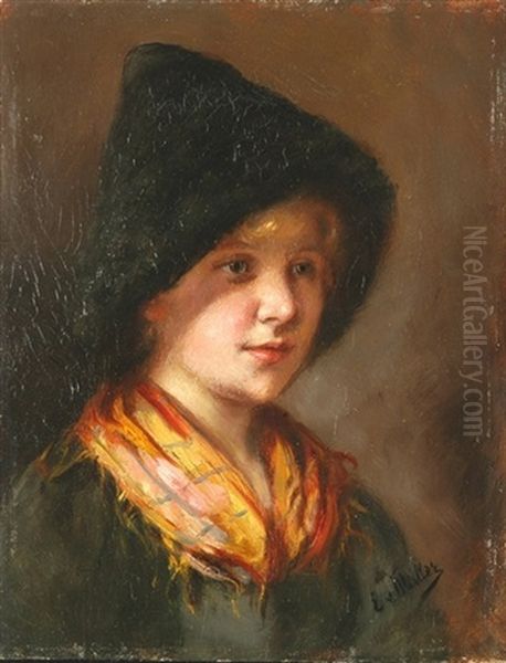 Madchenbildnis Oil Painting by Emma (Edle von Seehof) Mueller