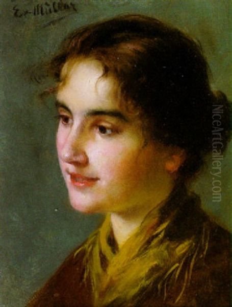 Bildnis Eines Jungen Madchens Oil Painting by Emma (Edle von Seehof) Mueller