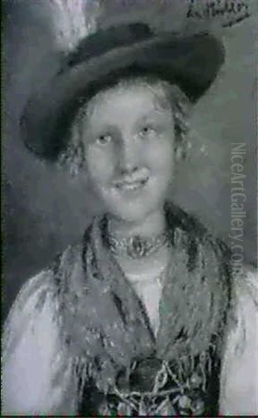 Tiroler Dirndl In Tracht Und Mit Hut Oil Painting by Emma (Edle von Seehof) Mueller