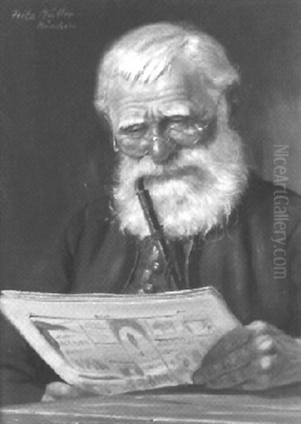 Zeitungslekture Oil Painting by Fritz Mueller