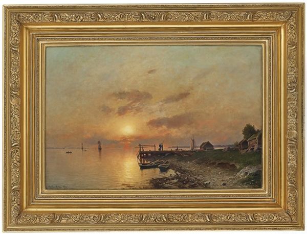 Kystlandskap Med Folkeliv Oil Painting by Morten Mueller