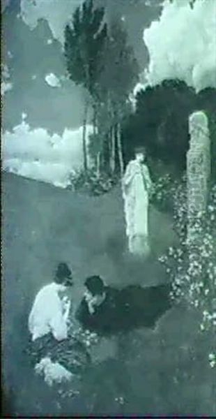 Liebespaar Vor Antiker Stele In Akadischer Landschaft Oil Painting by Georg Mueller-Breslau