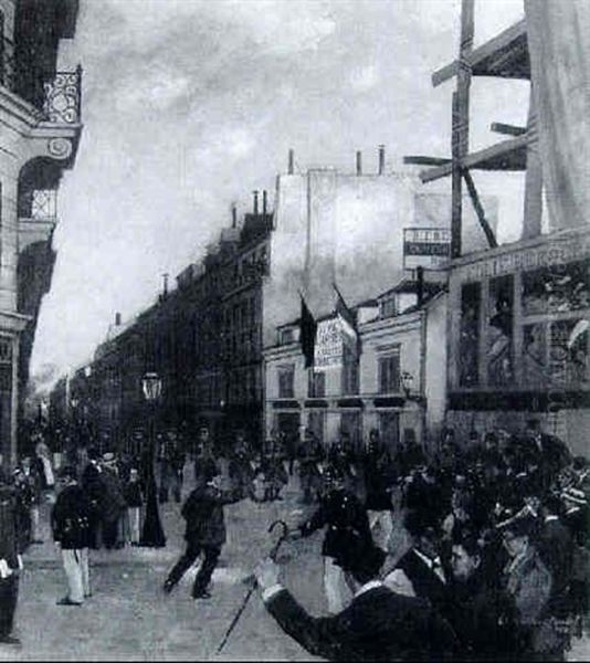 Strasenszene In Paris Zur Zeit Der Dreyfus-affaire Oil Painting by Adolf Leonhard Mueller-Cassel