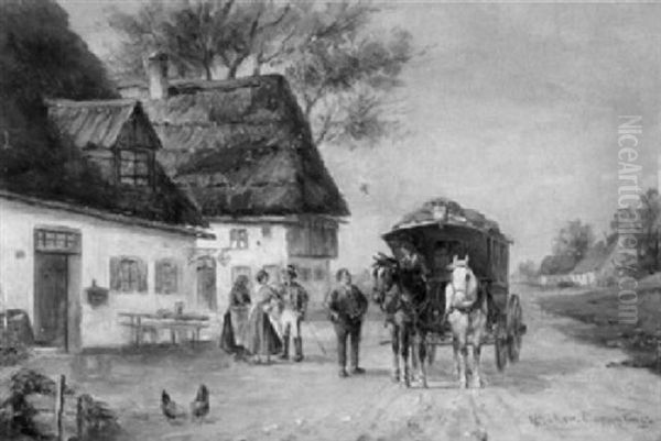 Postkutsche Auf Der Dorfstrase Oil Painting by Ludwig Mueller-Cornelius