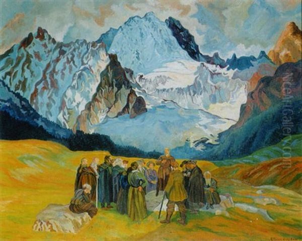Versammlung Auf Der Hochalm Oil Painting by Kurt Mueller-Eichstaett
