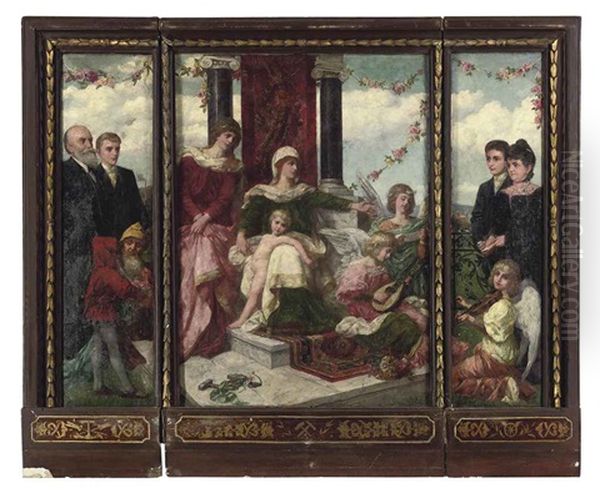 A Family Altarpiece (triptych) Oil Painting by Victor Mueller-Garanta