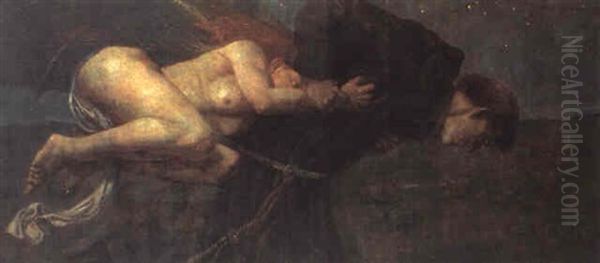 Monch Mit Einer Hexe Am Rucken Oil Painting by Victor Mueller-Garanta