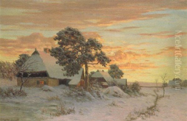 Bauernhauser Im Schnee Oil Painting by Paul Mueller-Kaempff