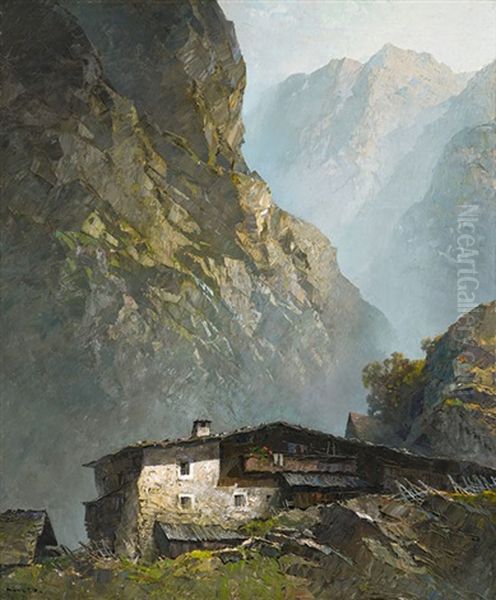 Gehoft Vor Aufragendem Gebirgsmassiv Oil Painting by Oskar Mulley