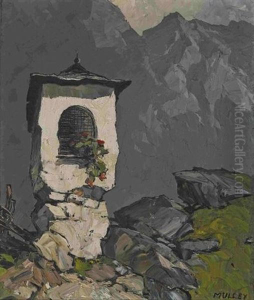 Bildstock In Gebirgslandschaft Oil Painting by Oskar Mulley