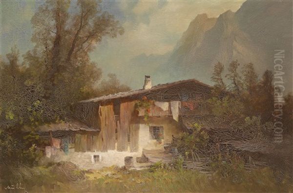 Einsamer Bergbauernhof Oil Painting by Oskar Mulley
