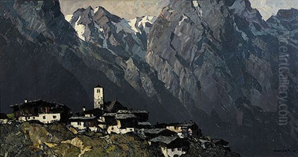 Sudtiroler Bergdorf Oil Painting by Oskar Mulley