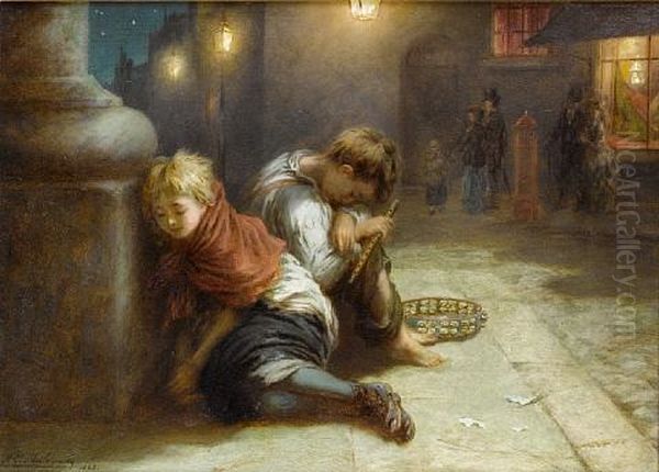Fatigued Minstrels Oil Painting by Augustus Edwin Mulready
