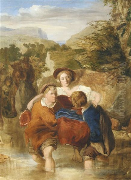 Study For 'crossing The Ford Oil Painting by William Mulready