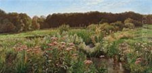 Stream With Flowering Banks Oil Painting by Emilie Mundt