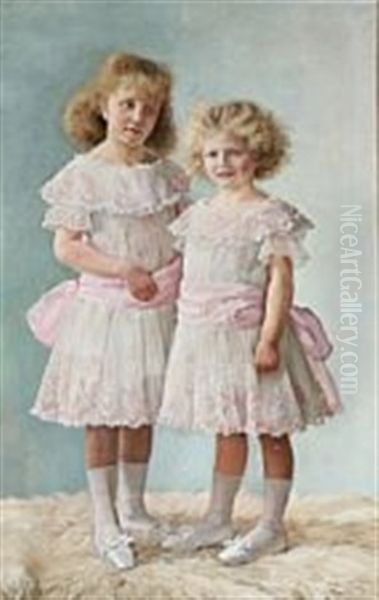 Portrait Of The Sisters Clara And Agnes Henningsen Oil Painting by Emilie Mundt