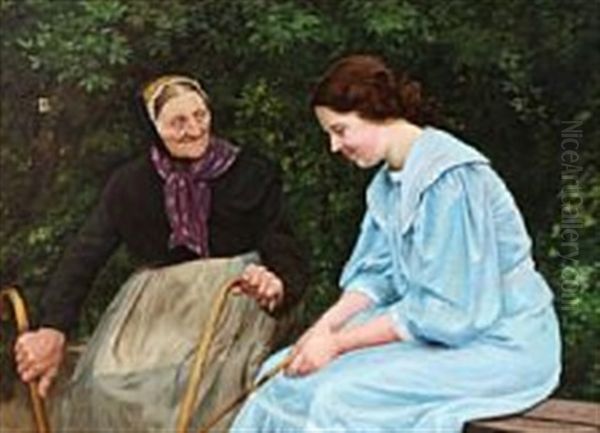 Two Ladies Chatting Oil Painting by Emilie Mundt