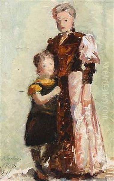 Mother And Daughter Oil Painting by Emilie Mundt