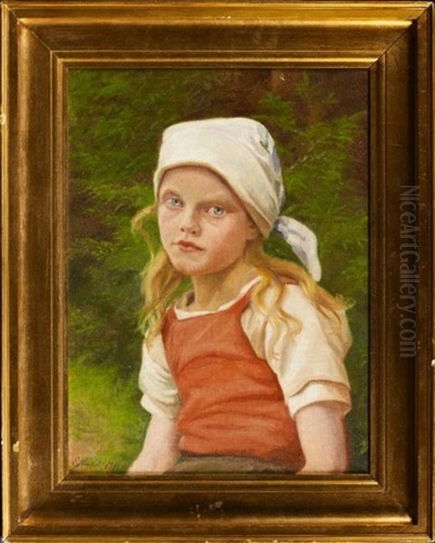 Portrait Fillette Au Foulard Oil Painting by Emilie Mundt