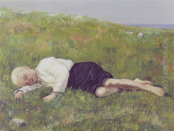 En Lille Hyrdedreng Far Sig En Middagslur Oil Painting by Emilie Mundt