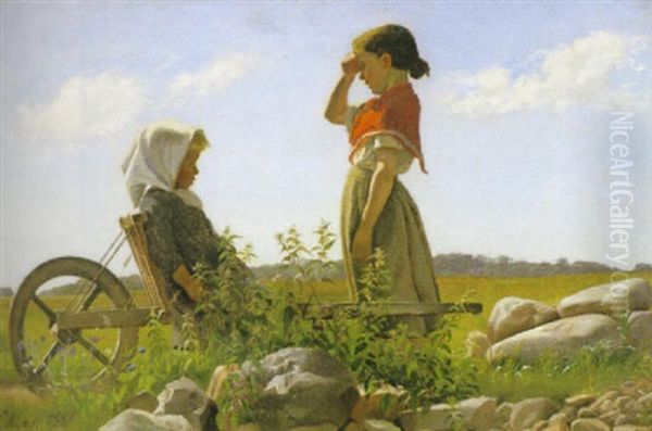 Flickor Vid Ang Oil Painting by Emilie Mundt