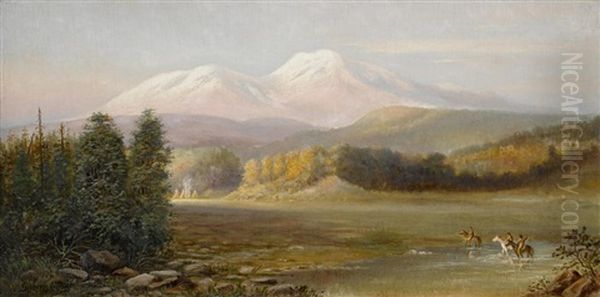 Mount Shasta With Indians Oil Painting by Gilbert Davis Munger