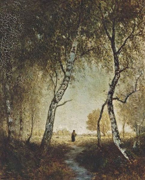 A Peasant In A Forest Clearing Oil Painting by Gilbert Davis Munger