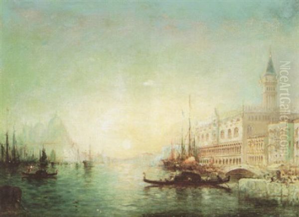 Entrance To The Grand Canal With The Church Of The Salute And St. Mark's, Venice Oil Painting by Gilbert Davis Munger